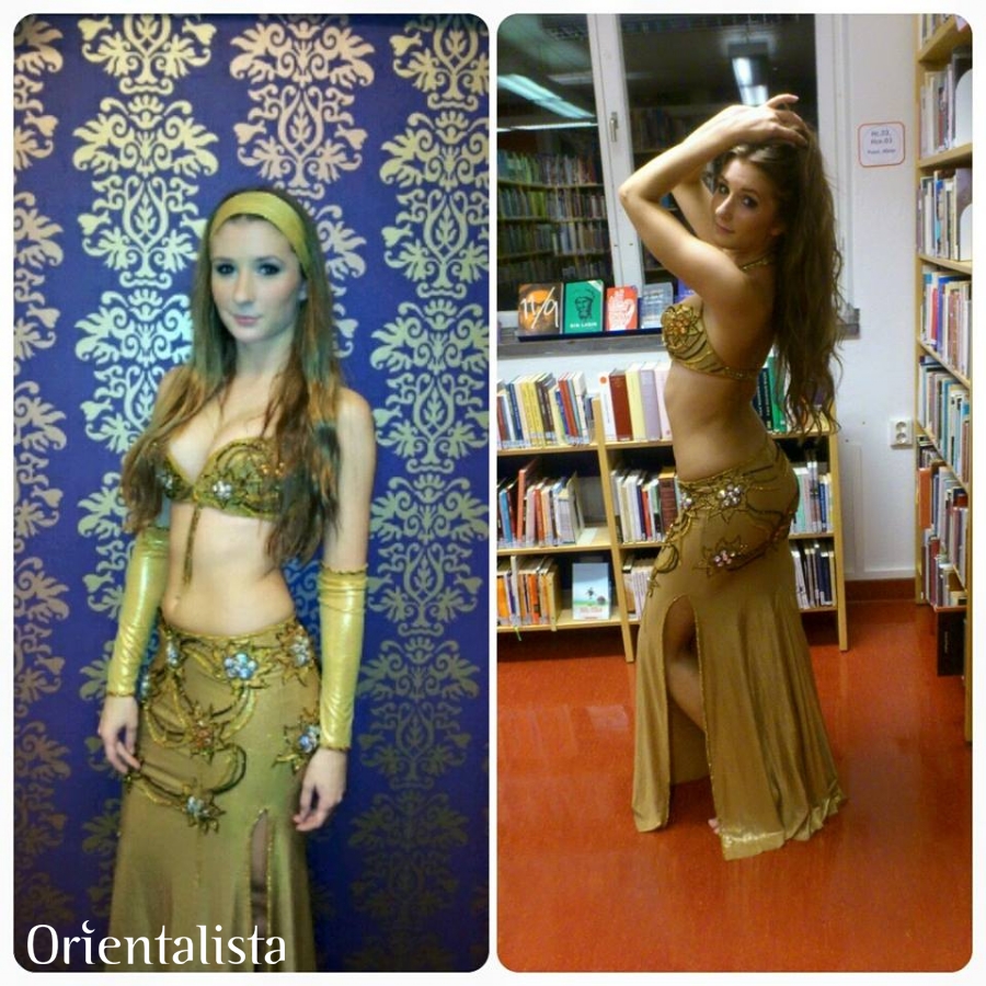 Guldig magdansdräkt - Till salu av Emma Jasmine via Orientalista Second Hand